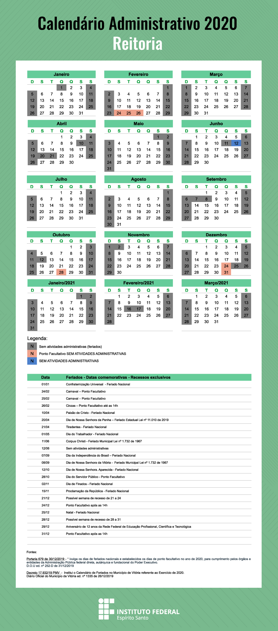 calendario reitoria 2020